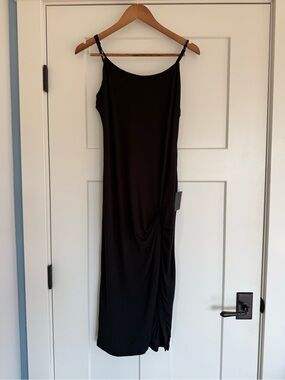 Lulus Black Side-Drape Slip Midi Dress NWT Size Large